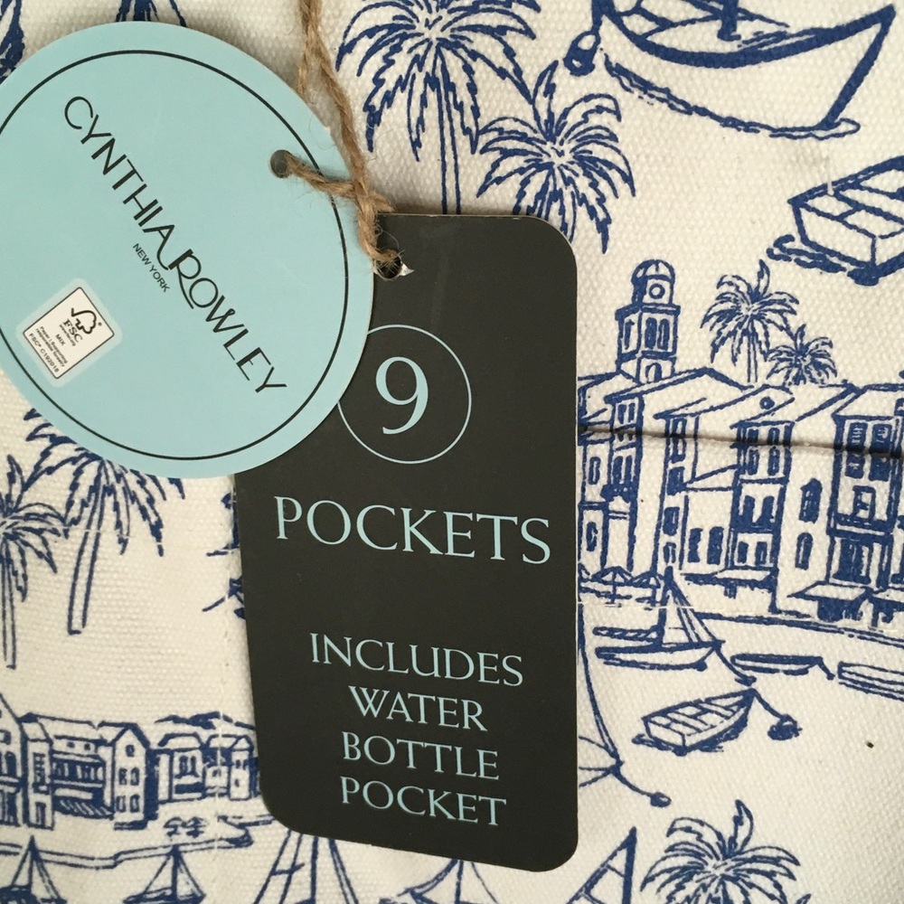 Nautical Blue & White Canvas Tote Bag with Tassel - Picture 3 of 6
